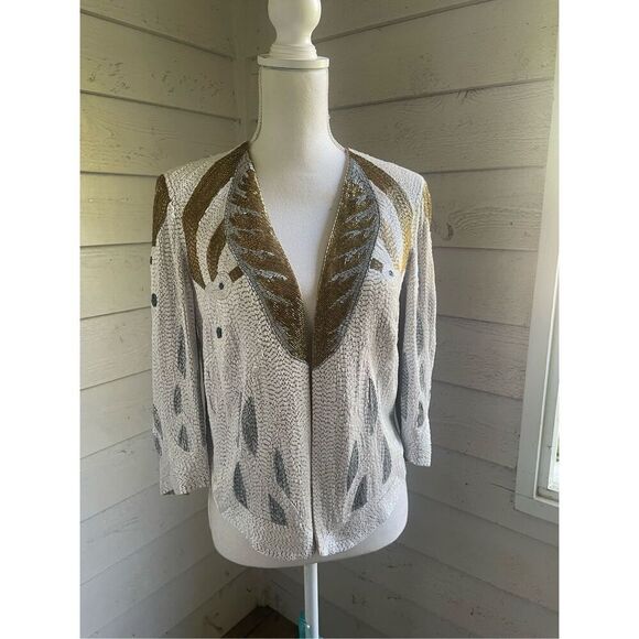 Haute Hippie (Serena Gossip Girl) Beaded Blazer Tan/ Gold XS Evening Jacket - Picture 12 of 16